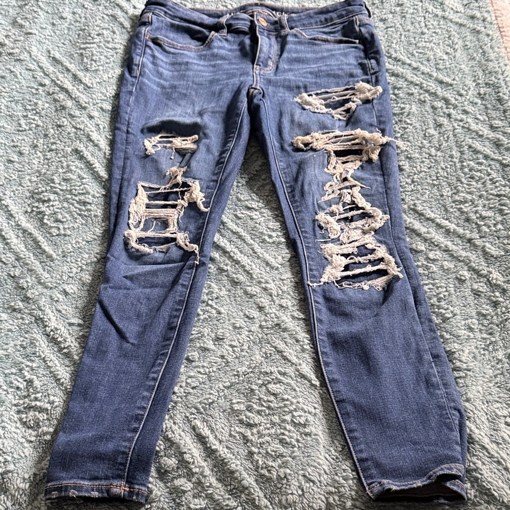 American Eagle Outfitters Ripped Blue Skinny Jeans
